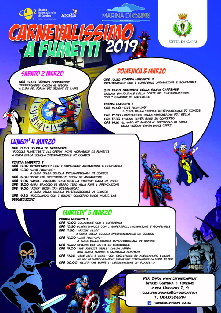 Il programma del Carnevalissimo 2019 a fumetti a Capri
