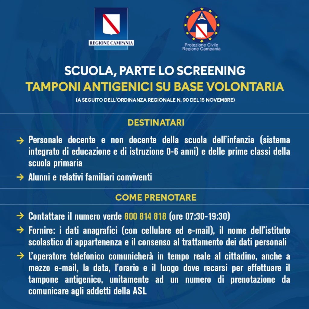 Scuola, parte lo screening tamponi antigenici su base volontaria