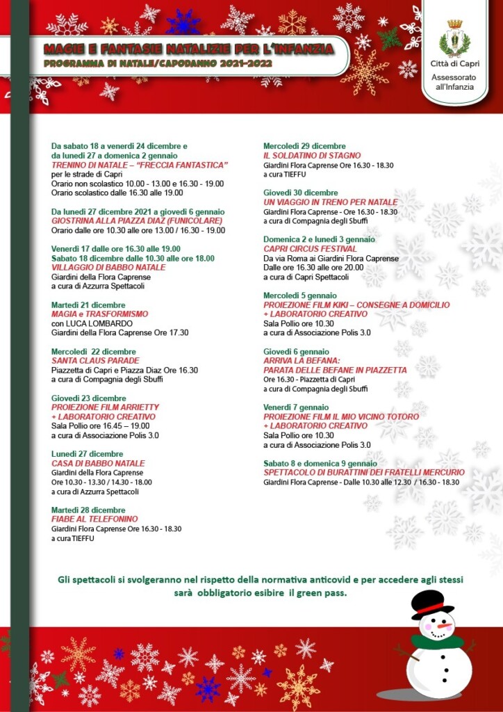 Festività natalizie il Comune e l’Assessorato all’infanzia hanno pubblicato il calendario degli eventi  dedicati ai bambini