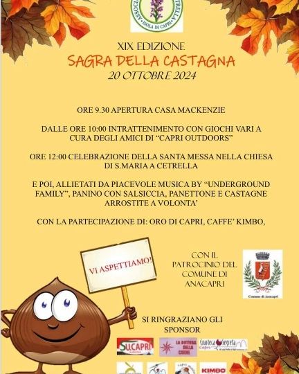 Anacapri: “Sagra della Castagna”, Domenica 20 ottobre, nella Valletta di Cetrella