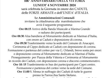 Capri e Anacapri: lunedì 4 novembre celebrazione 106esimo anniversario della Vittoria