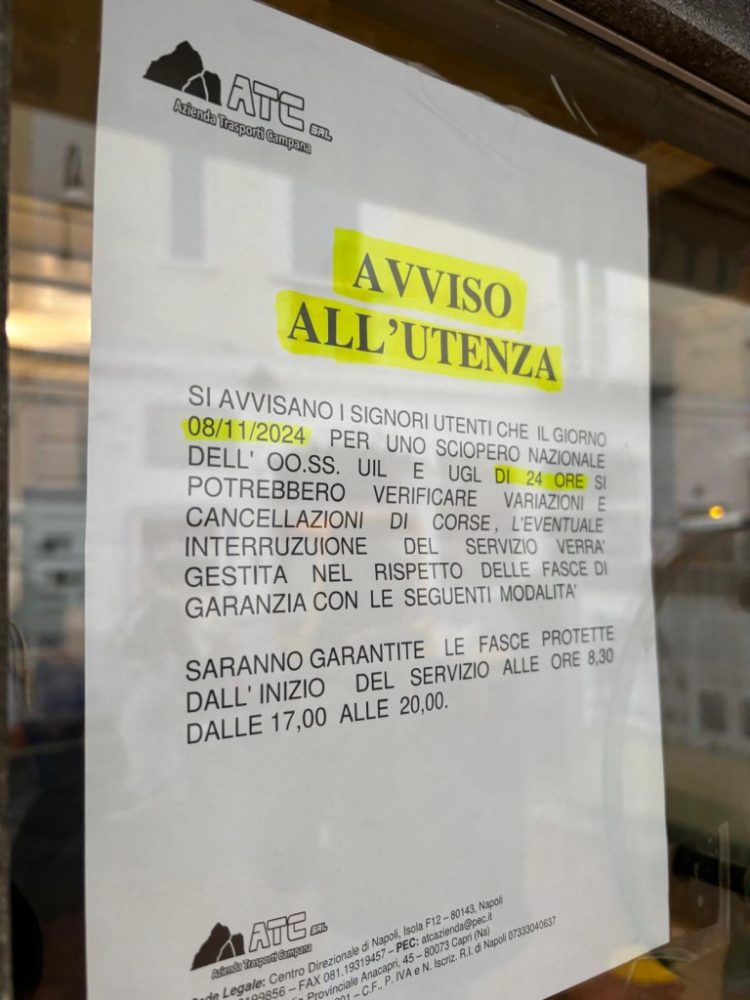 Sciopero trasporti: Anche Capri aderisce, si prevedono disagi per gli utenti