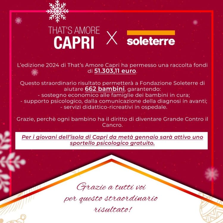 That’s Amore Capri: un ponte di solidarietà con Soleterre Onlus (Video)