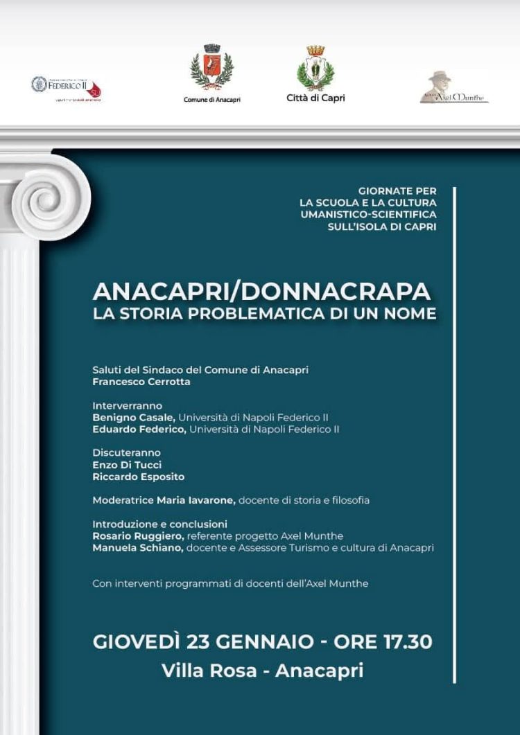 ANACAPRI/DONNACRAPA LA STORIA PROBLEMATICA DI UN NOME, GIORNATE PER LA SCUOLA E LA CULTURA UMANISTICO-SCIENTIFICA SULL’ISOLA DI CAPRI