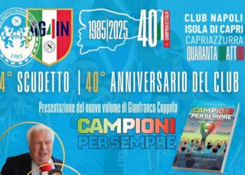 4° SCUDETTO, 40° ANNIVERSARIO DEL CLUB, Presentazione del nuovo volume di Gianfranco Coppola CAMPIONI PER SEMPRE, Anacapri, Martedì 10 giugno, 19:30 Hotel San Michele
