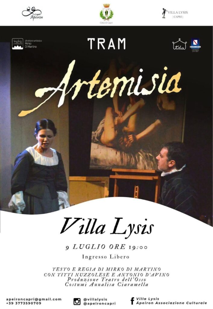 “ARTEMISIA” A VILLA LYSIS, Domani 9 luglio alle ore 19:00, a Villa Lysis