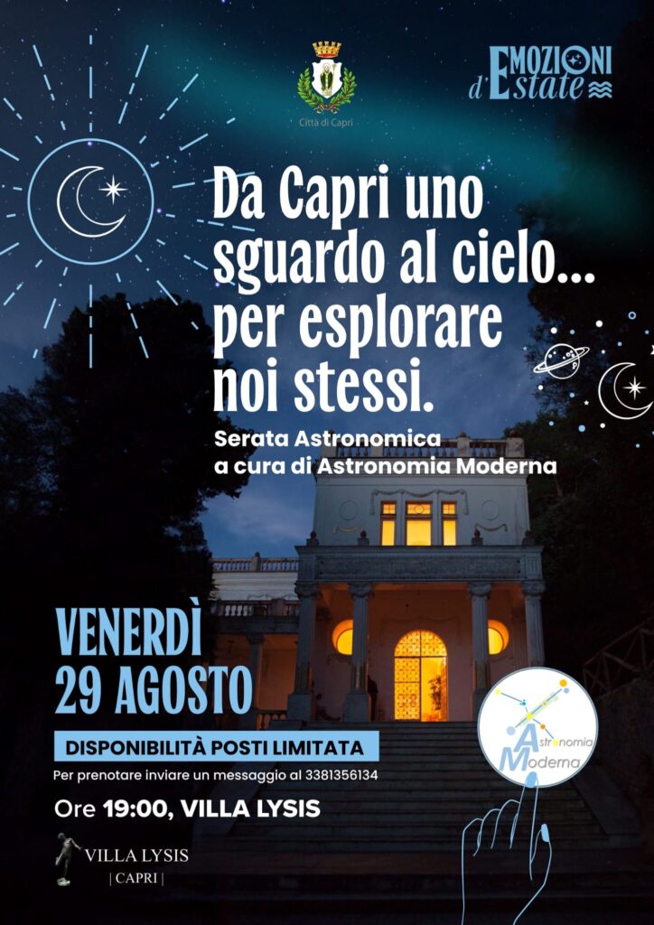 Serata astronomica a Villa Lysis, Venerdì 29 agosto, ore 19.00.