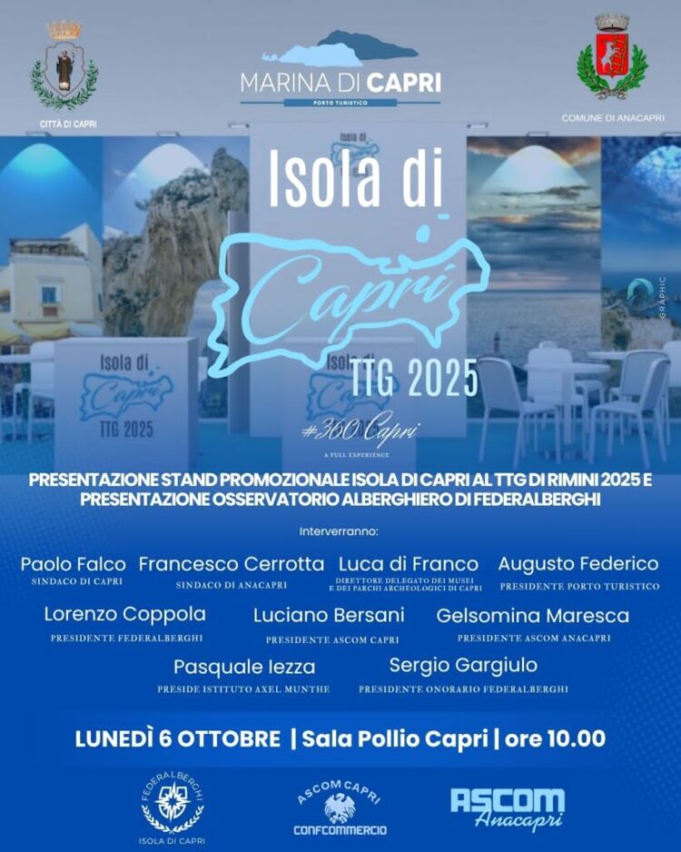 Isola di Capri al TTG Travel Experience di Rimini, lunedi 6 presentazione dello stand promozionale nella Sala Pollio