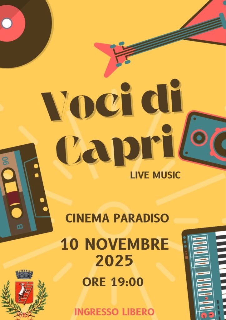 Comune di Anacapri: Voci di Capri, LIVE MUSIC, CINEMA PARADISO, 10 NOVEMBRE 2025, ORE 19:00