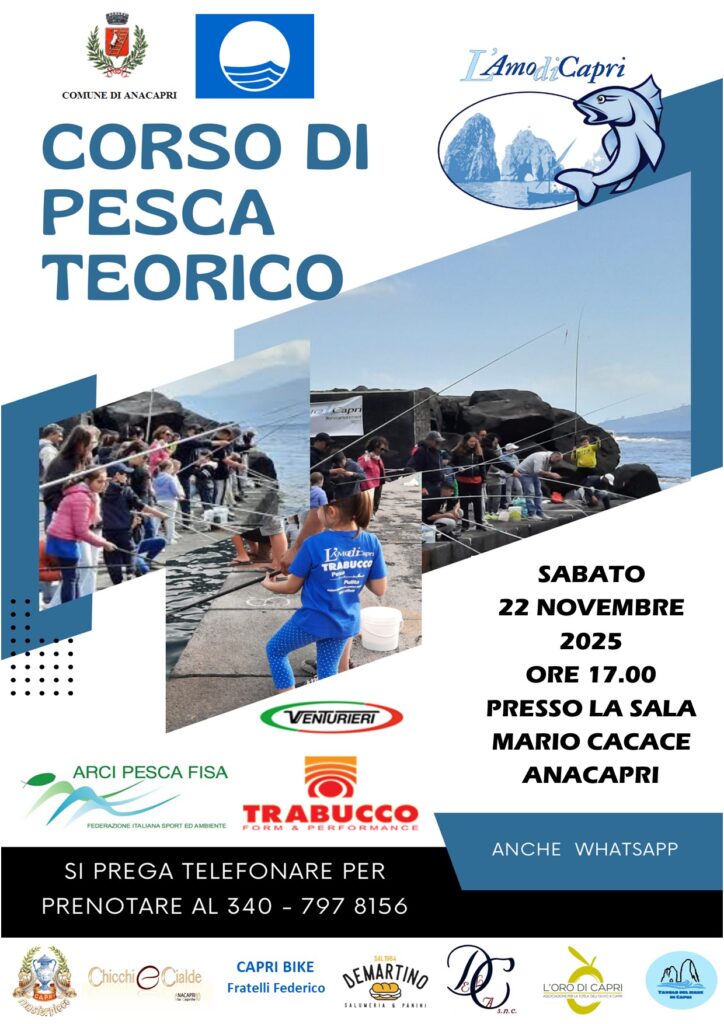 Comune di Anacapri: CORSO DI PESCA TEORICO, SABATO 22 NOVEMBRE 2025 ORE 17.00. PRESSO LA SALA MARIO CACACE