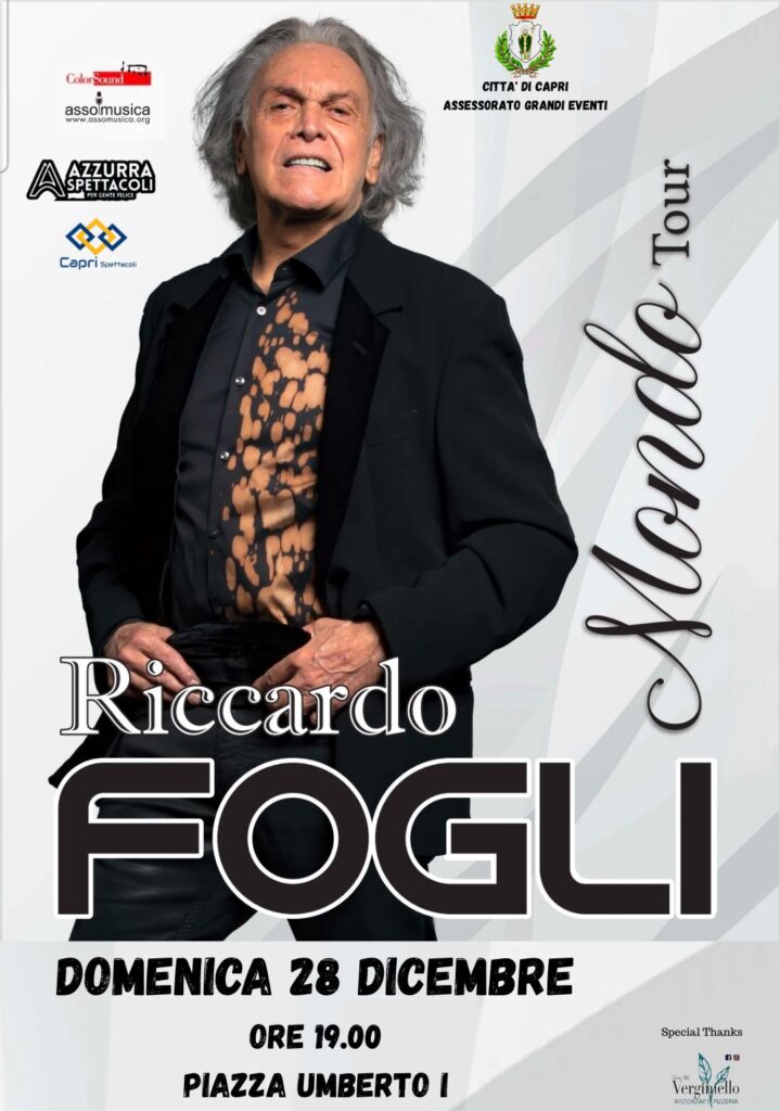 La grande musica italiana in Piazzetta. Riccardo Fogli in concerto a Capri, Domenica 28 dicembre, ore 19:00
