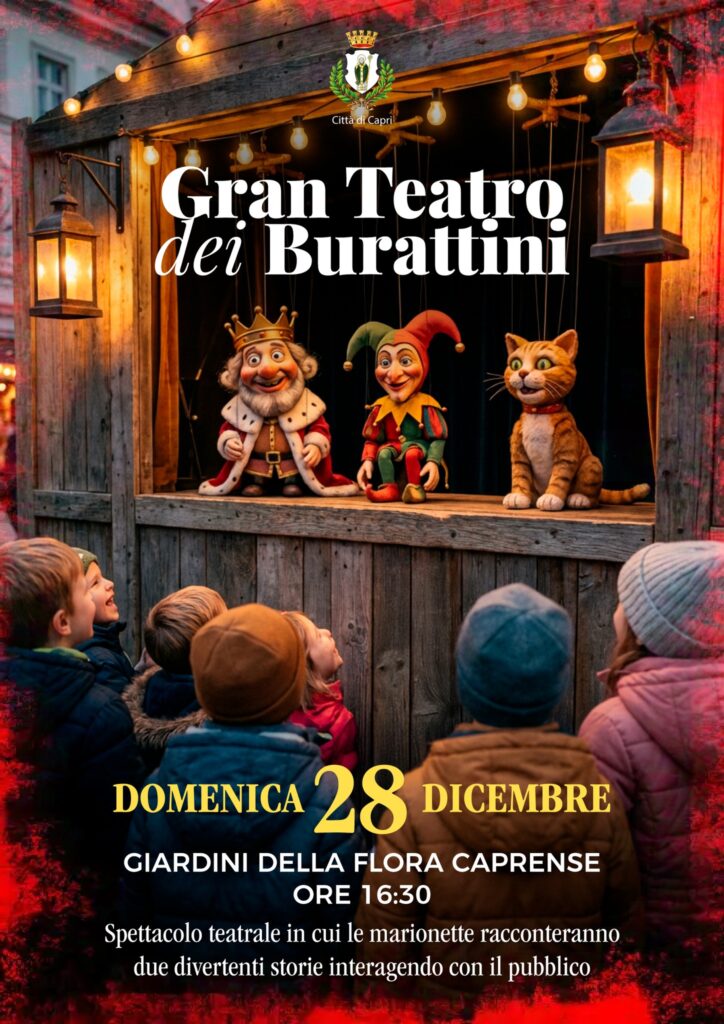 Torna il Gran Teatro dei Burattini, domenica 28 dicembre, ore 16:30 nei Giardini della Flora Caprense