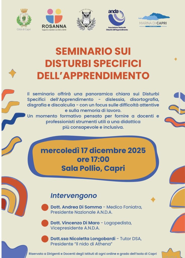Capri ospita il Seminario sui DSA – 17 Dicembre ore 17, Sala Pollio