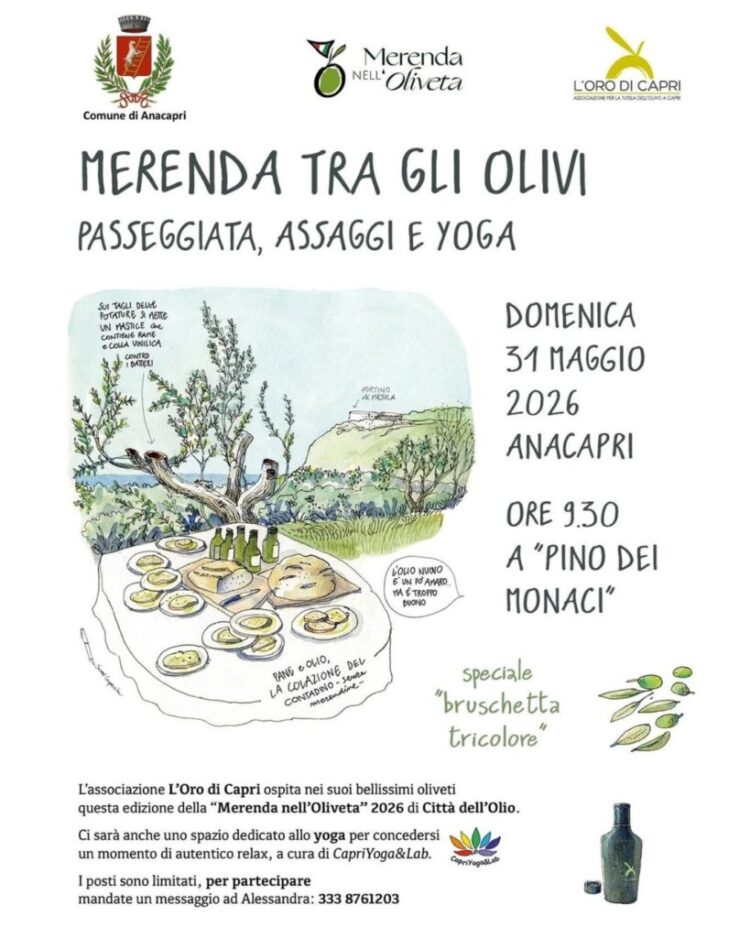 L’Oro di Capri coltiva il futuro: questa domenica 31 Maggio, in collaborazione con Città dell’Olio, torna “la Merenda nell’oliveta”