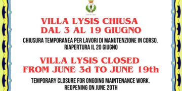 Chiusura temporanea di Villa Lysis dal 3 al 19 giugno 2026: dal 20 giugno la riapertura
