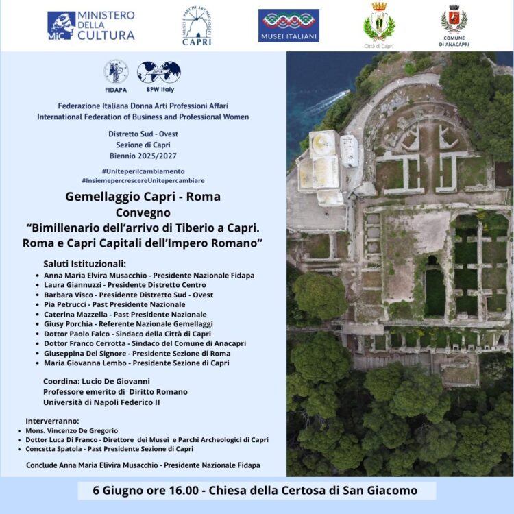 La Fidapa Sezione di Capri: Bimillenario dall’arrivo di Tiberio a Capri, sabato 6 giugno ore 16.00 nella Chiesa della Certosa